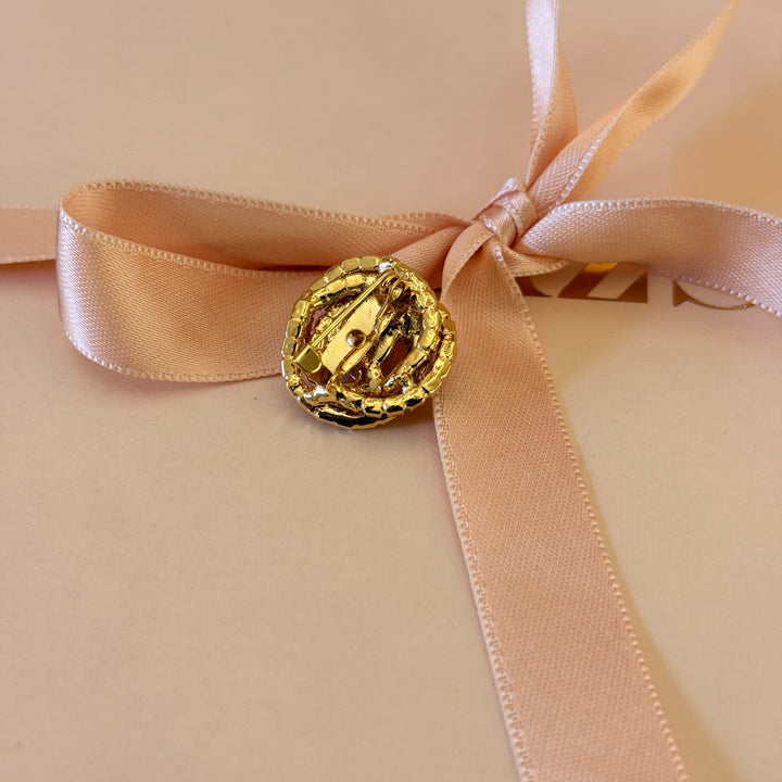 Round Orange preciosa crystals gold plated brooch