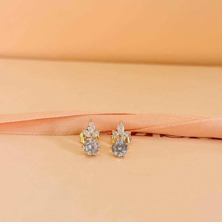 Marquise and round zircone gold plated studs