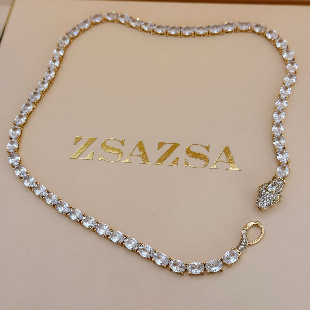 Zircone snake gold plated necklace & bracelet