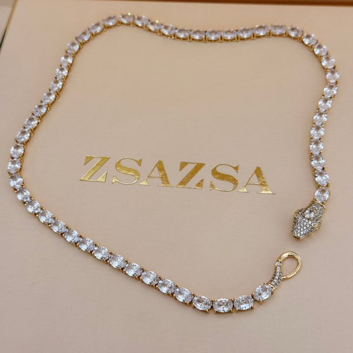 Zircone snake gold plated necklace & bracelet
