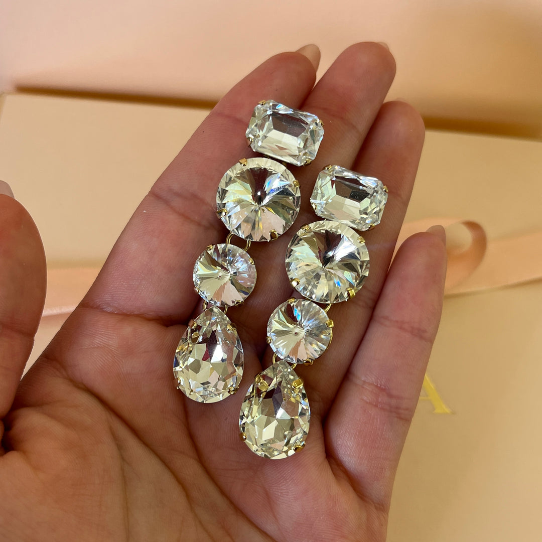 Swarovski crystals mix of shapes  gold plated earrings and bracelet