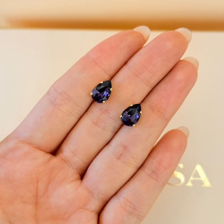 Dainty teardrop violet Swarovski crystals set