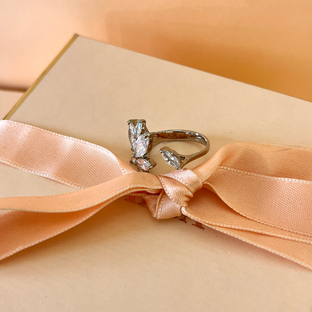 Zircone marquise white gold plated open ring