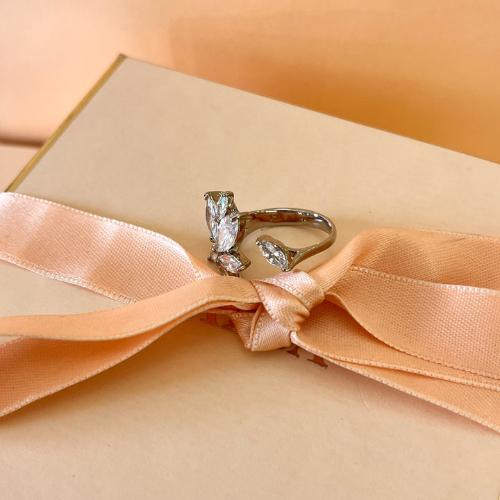 Zircone marquise white gold plated open ring