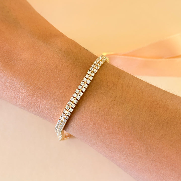 Zircone 2 rows gold plated sterling silver bracelet