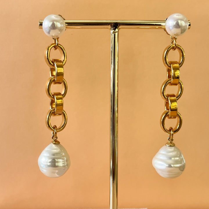 Mallorca pearls gold plated long earrings