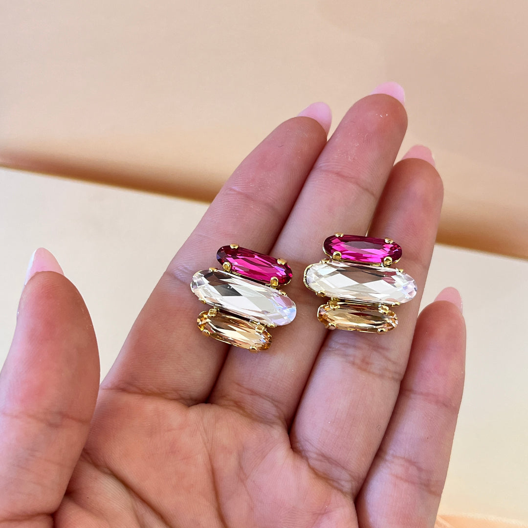 Fuchsia and peach Swarovski crystals studs