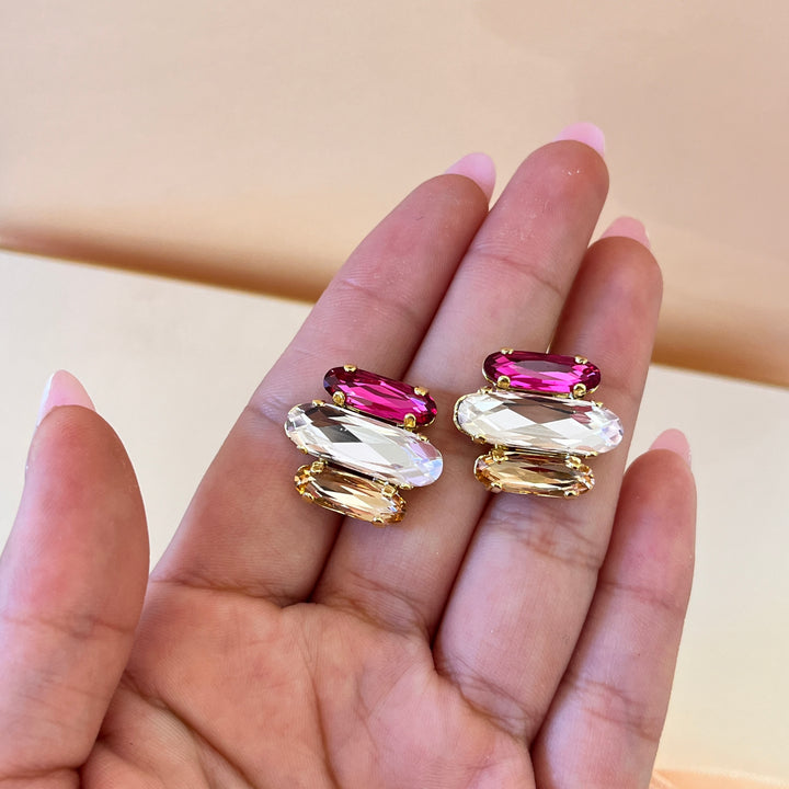 Fuchsia and peach Swarovski crystals studs