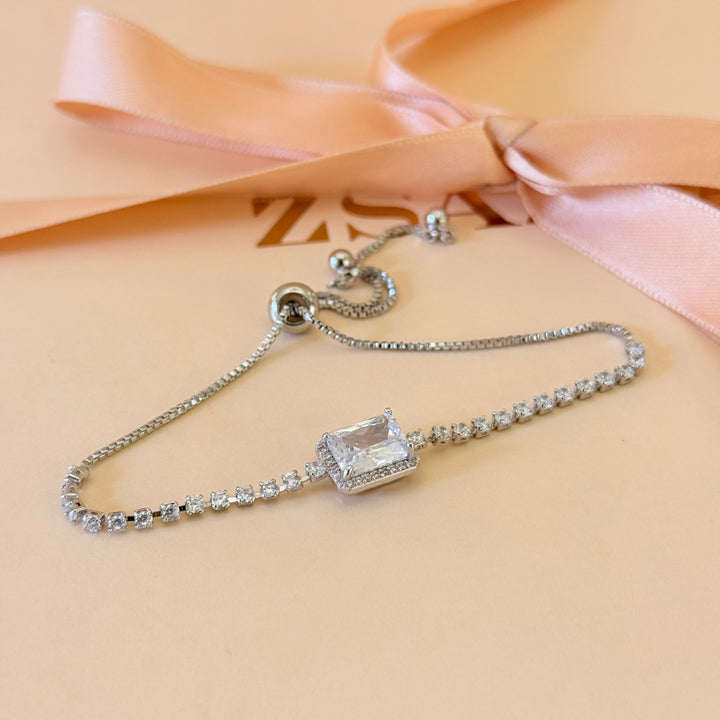 Rectangular zircone silver bracelet