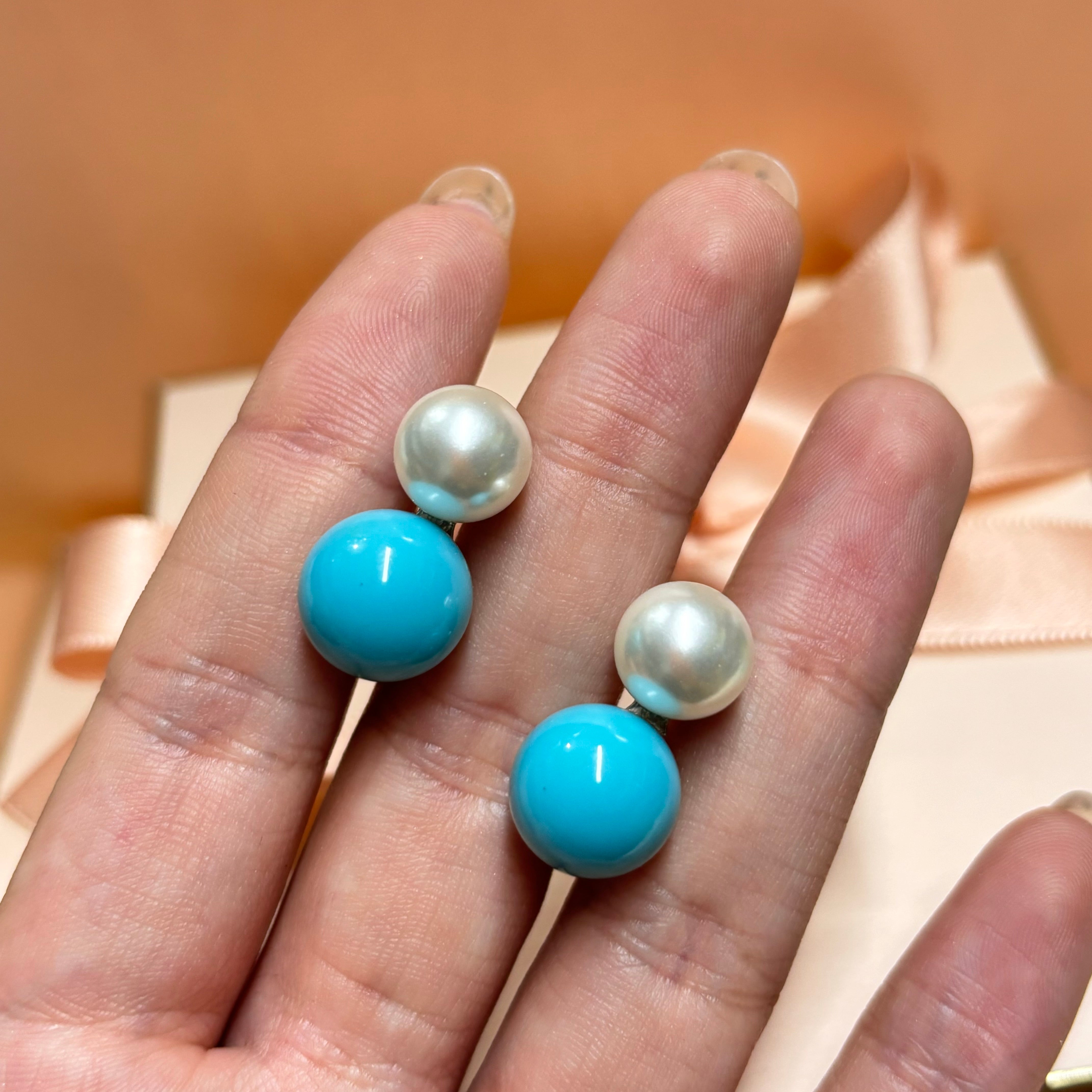 Turquoise and pearl earrings