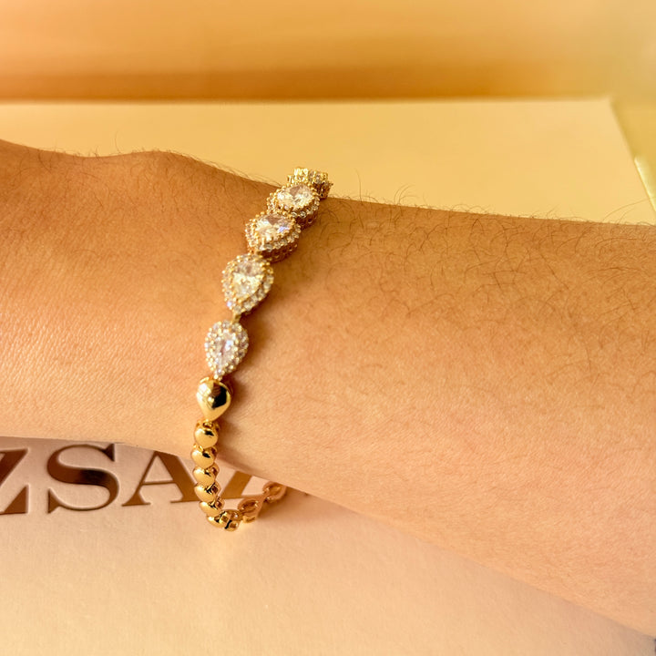 Teardrop zircone gold plated earrings and bracelet