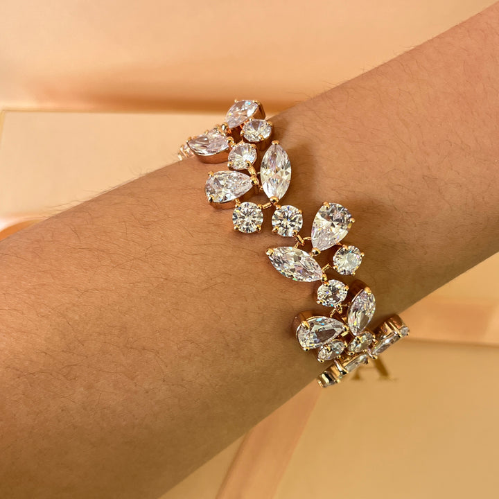 Mixed zircone shapes rose gold plated bracelet