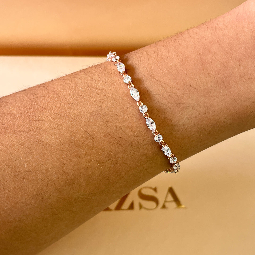 Marquise and round zircone rose gold plated bracelet