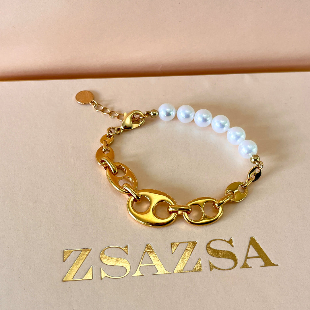 White Mallorca Pearls gold plated set