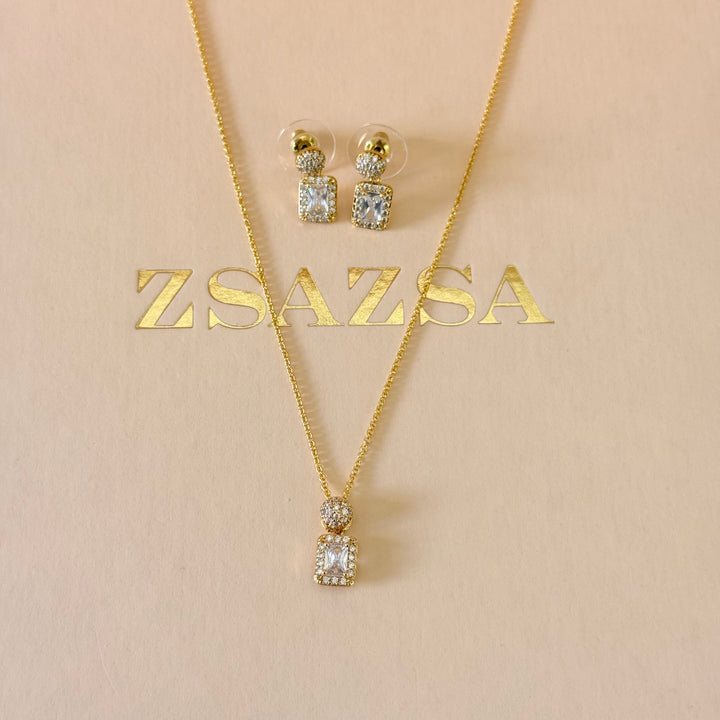 Dainty rectangular zircone gold plated set