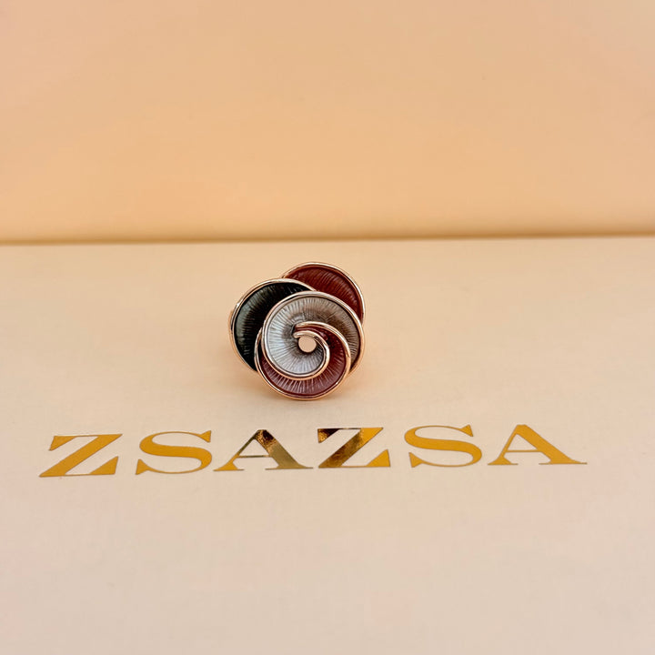 Rosette brown enamel rose gold plated set