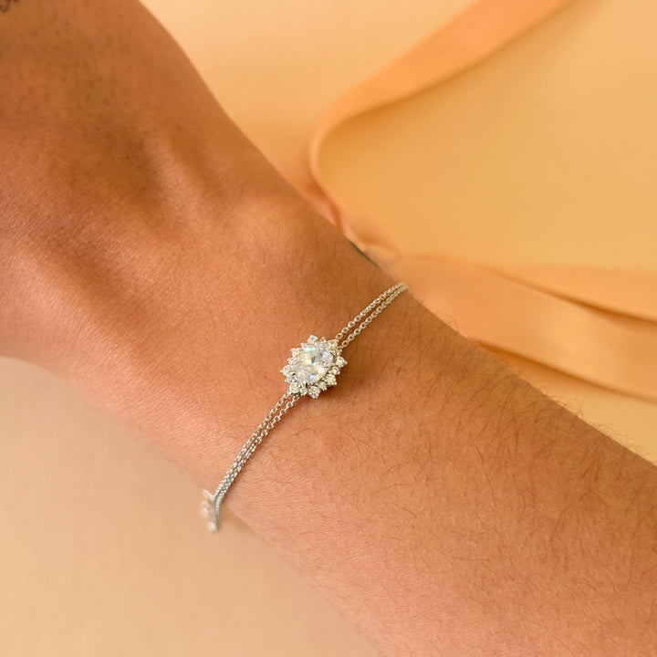 Oval dainty zircone sterling silver bracelet