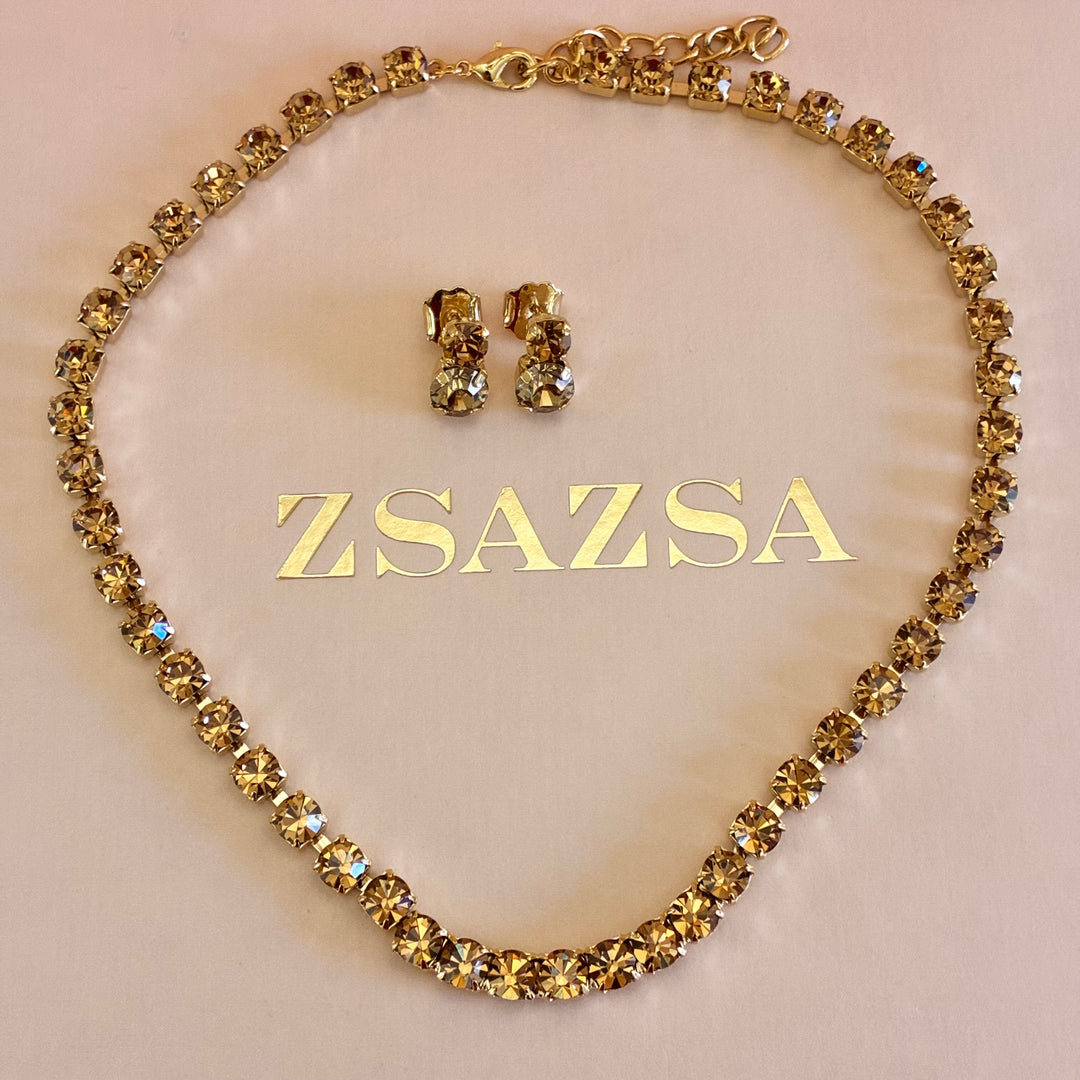 Bronze Swarovski crystals gold plated set