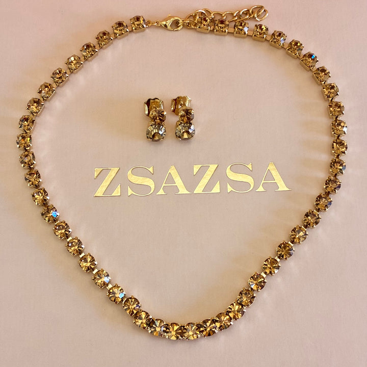 Bronze Swarovski crystals gold plated set