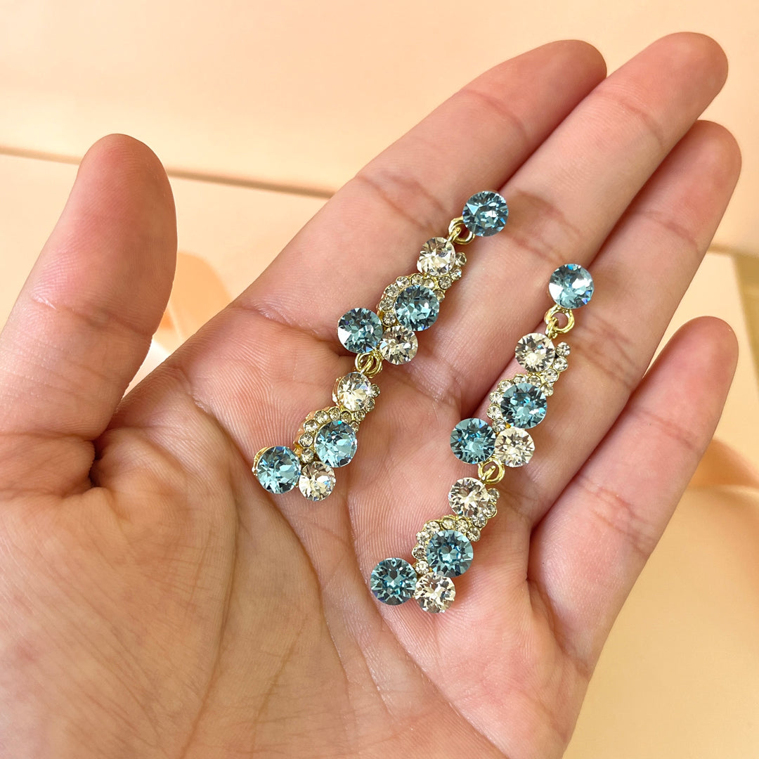 Turquoise Swarovski crystals long earrings