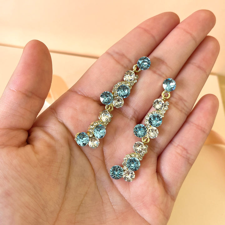 Turquoise Swarovski crystals long earrings