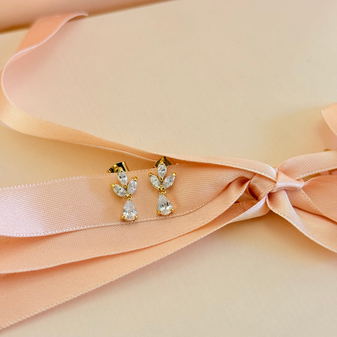 Dainty marquise and teardrop zircone gold plated earrings
