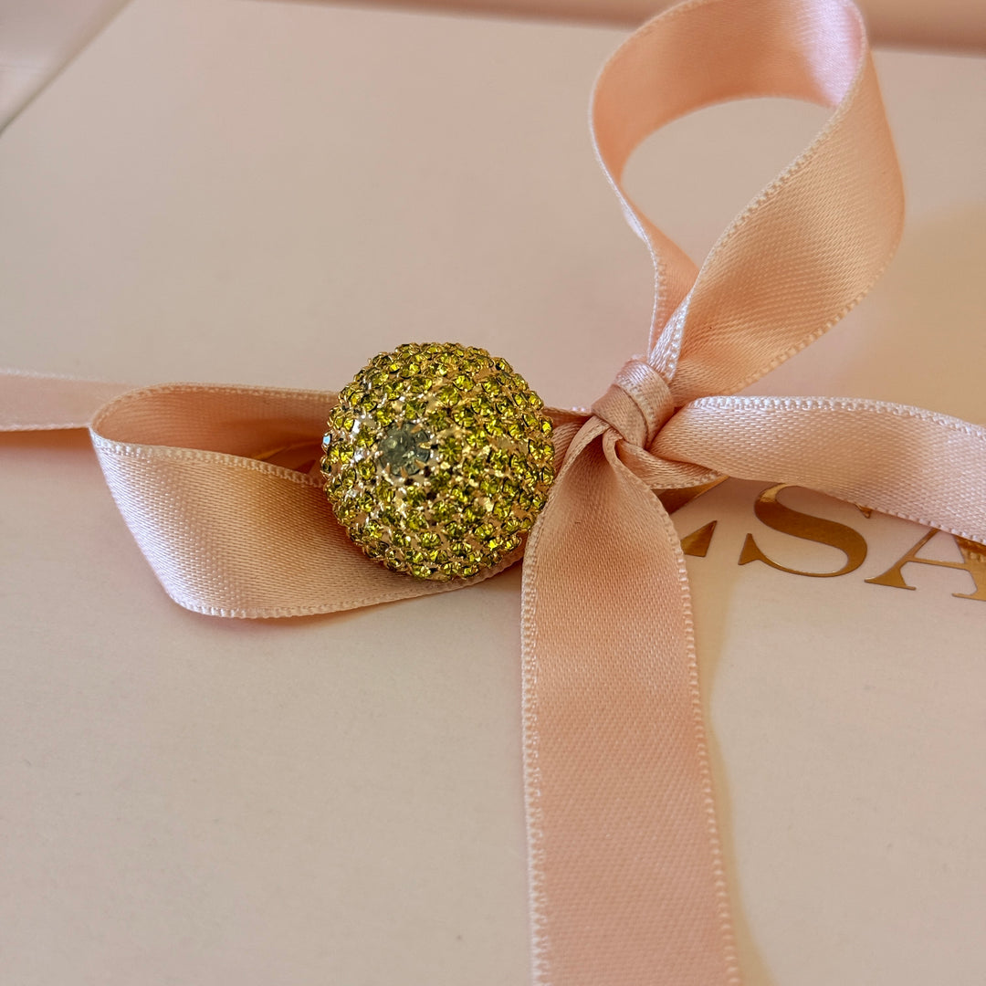 Yellow half ball preciosa crystals gold plated brooch