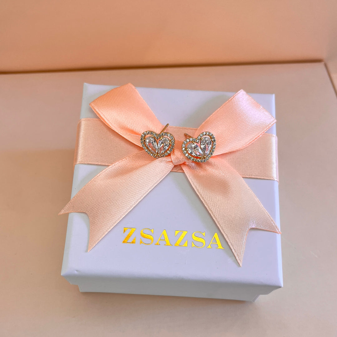 Heart zircone Sterling silver gold plated studs