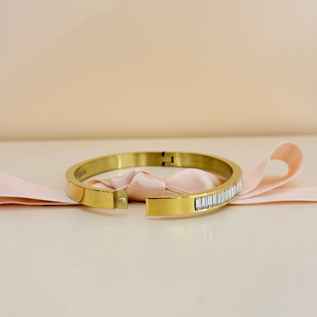 Zircone baguette stainless steel bangle