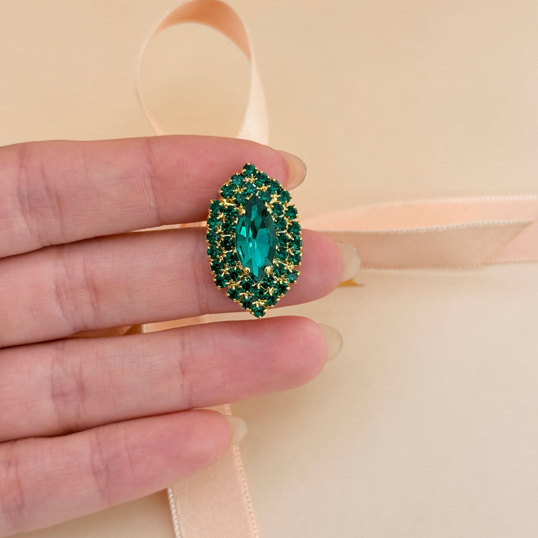 Marquise green preciosa crystals gold plated brooch