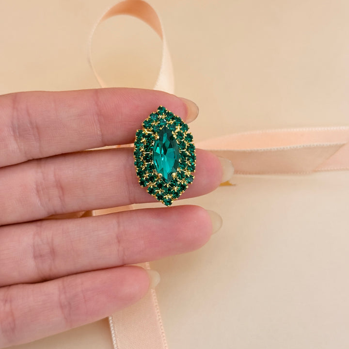 Marquise green preciosa crystals gold plated brooch