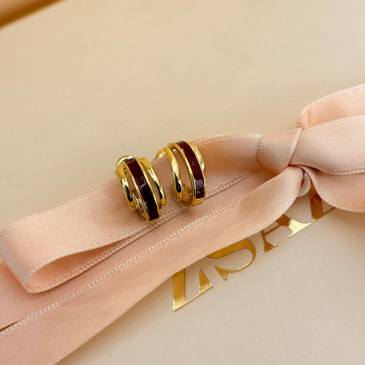 Casual red gold plated half hoops