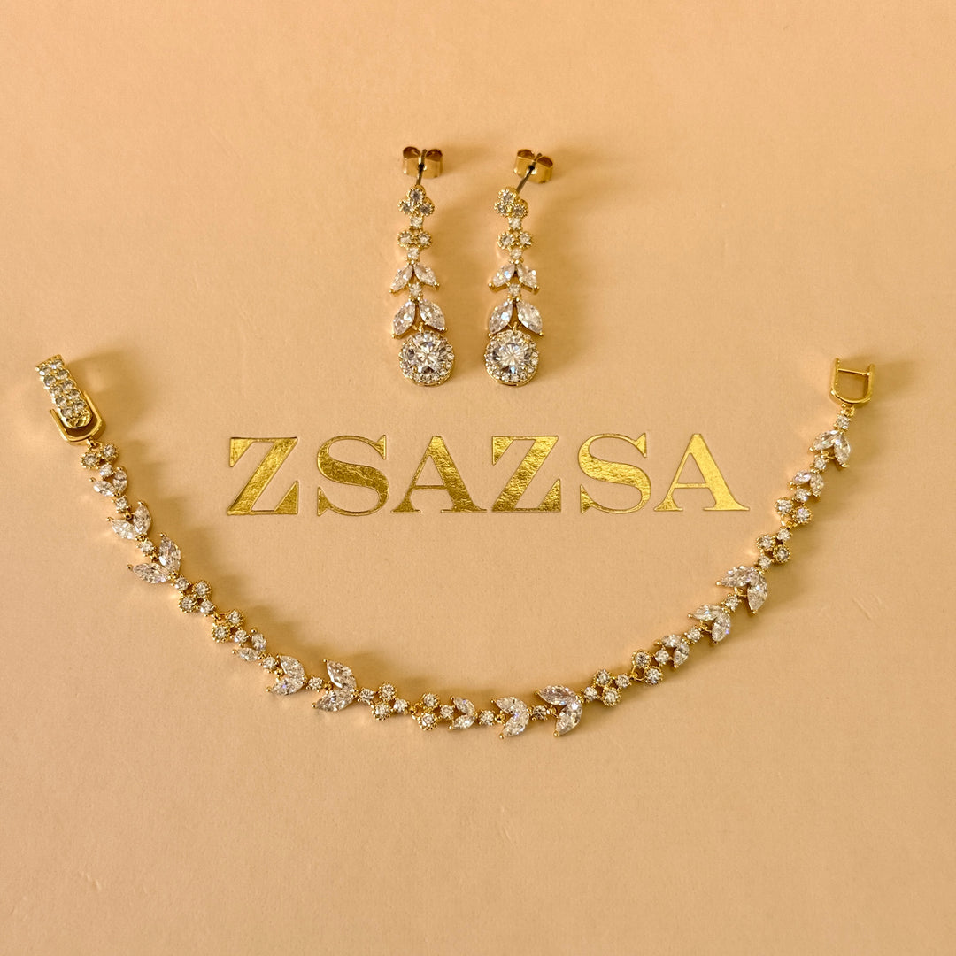 Marquise zircone gold plated earrings and bracelet