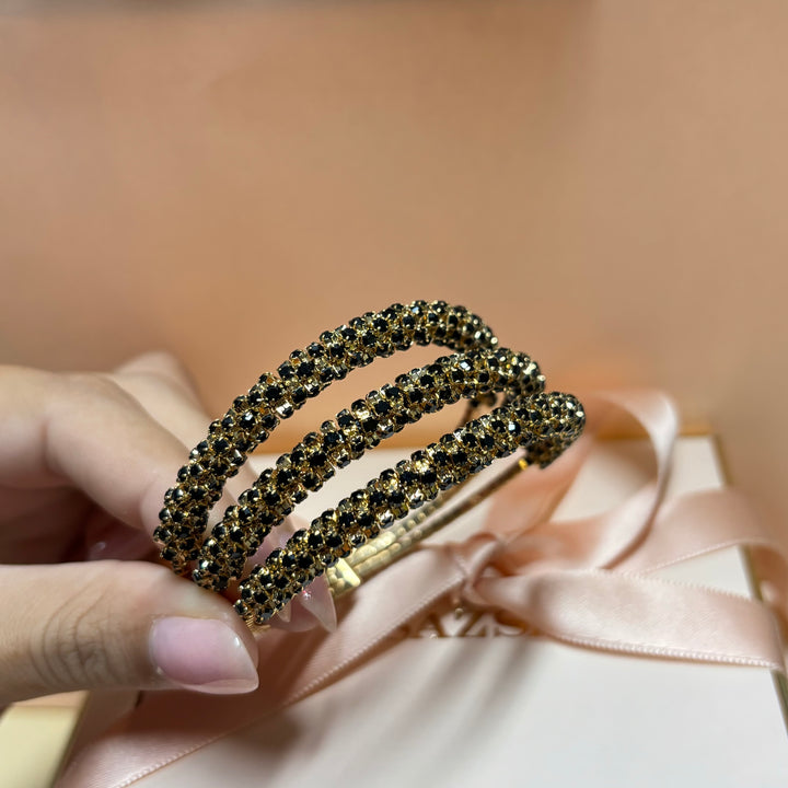 3 rows black gold bangle