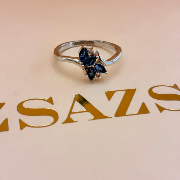 Navy blue flower silver set