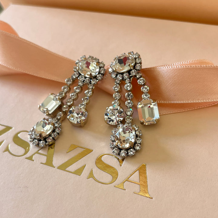 Swarovski crystals mixed of shapes gold plated earrings