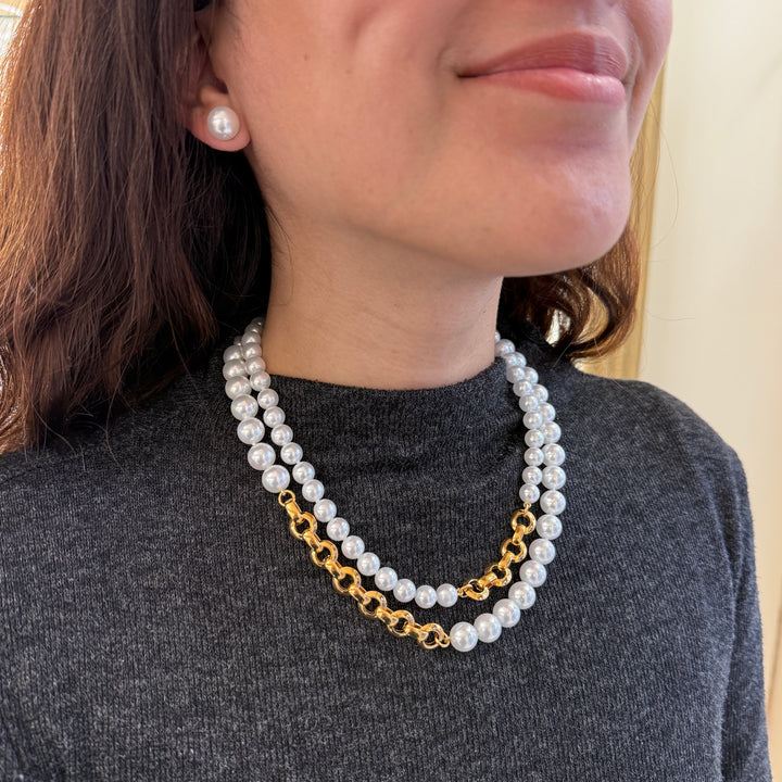 White 2 rows Mallorca Pearls set