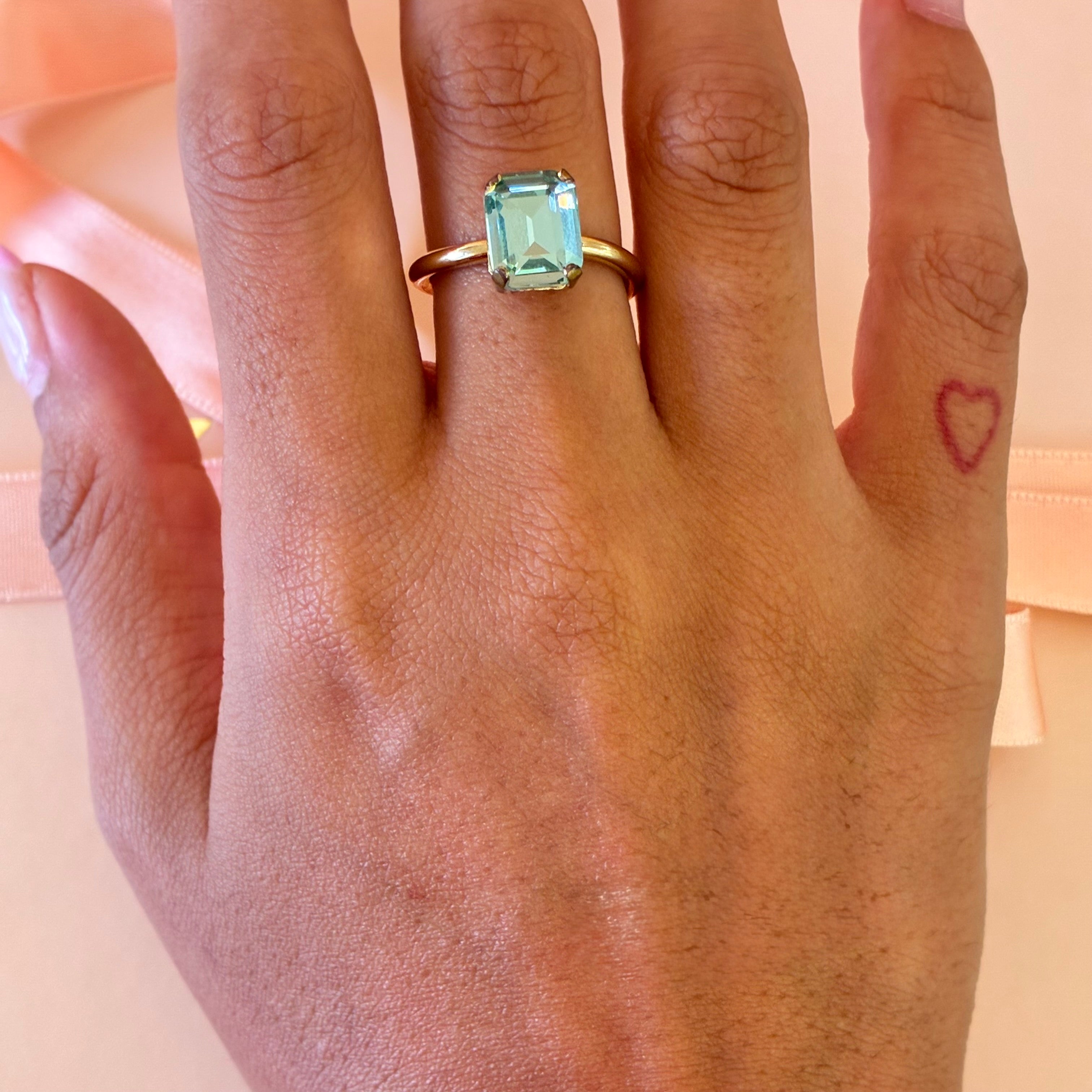 Mint square Swarovski crystals ring