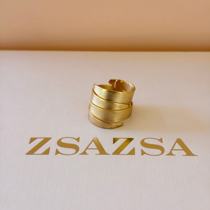 Handmade Wide Ribbon Gold Ring | Gold Plated | ZsaZsa