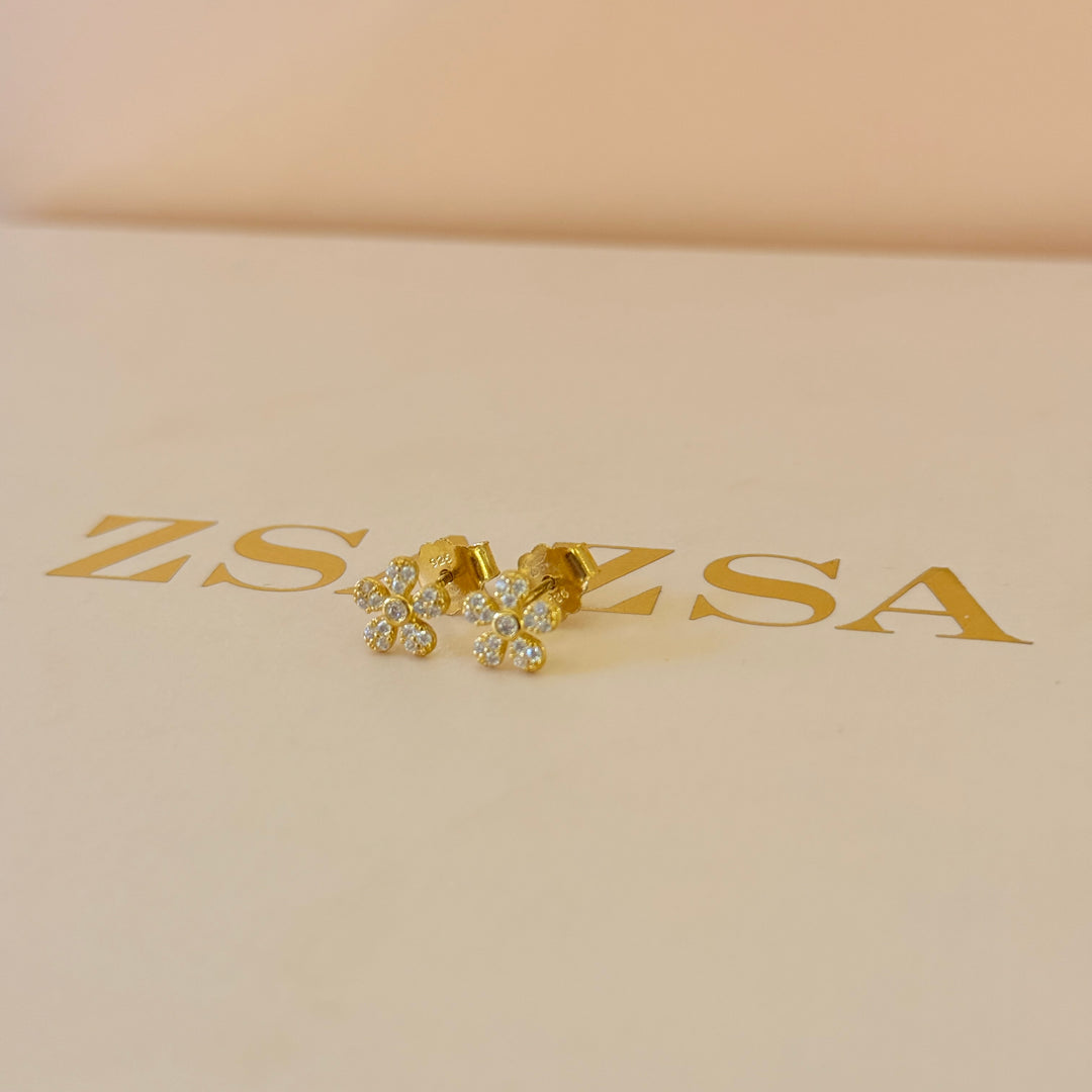 Flower zircone sterling silver gold plated studs