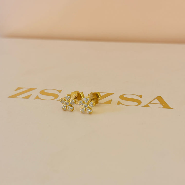 Flower zircone sterling silver gold plated studs