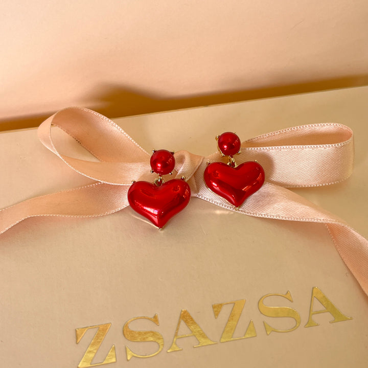 Red heart gold plated earrings