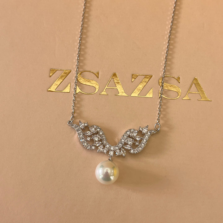 Marquise zircone and white pearls white gold plated set