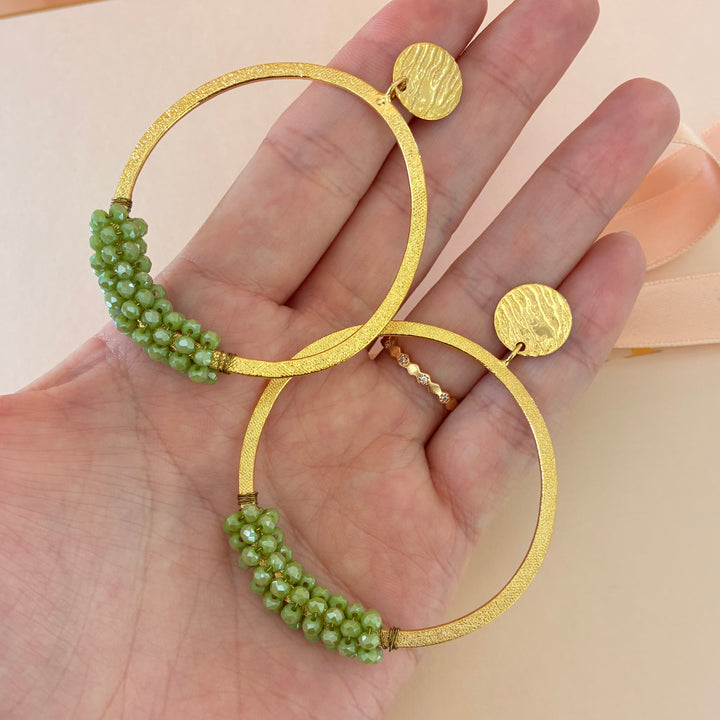 Handmade gold with green earrings