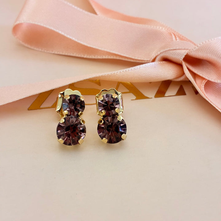 Mauve Preciosa crystals gold plated earrings