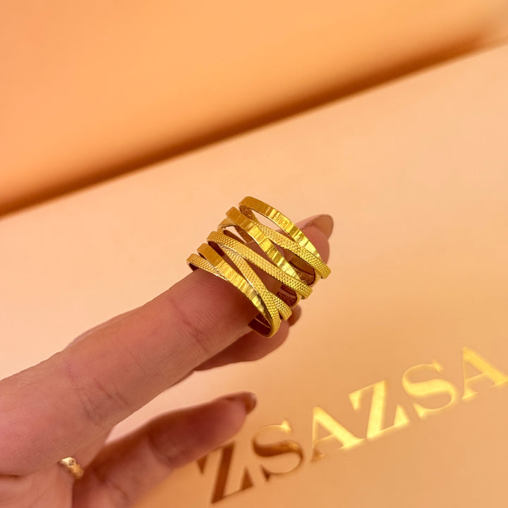 Texture handmade gold plated ring