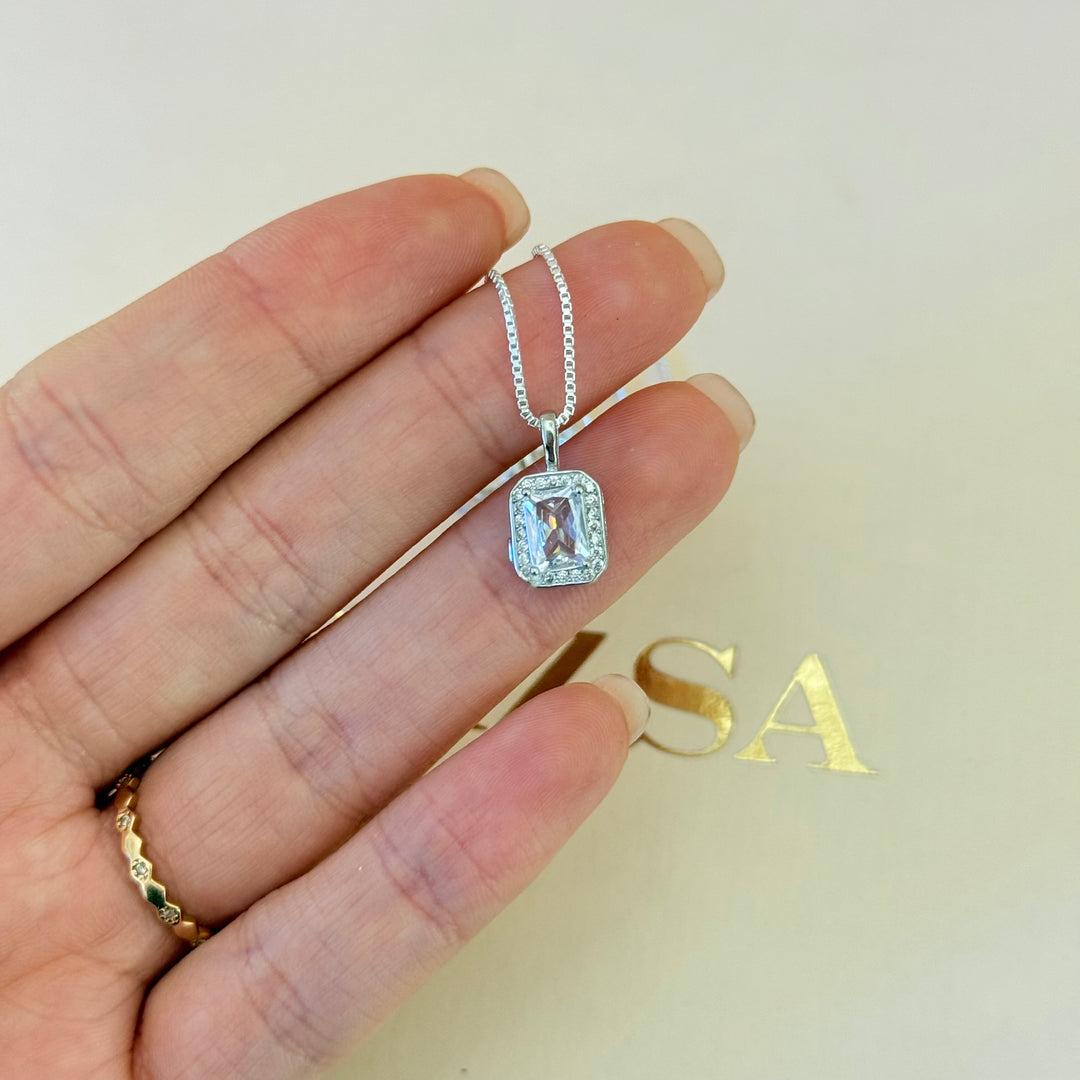 Rectangular zircone Sterling silver set