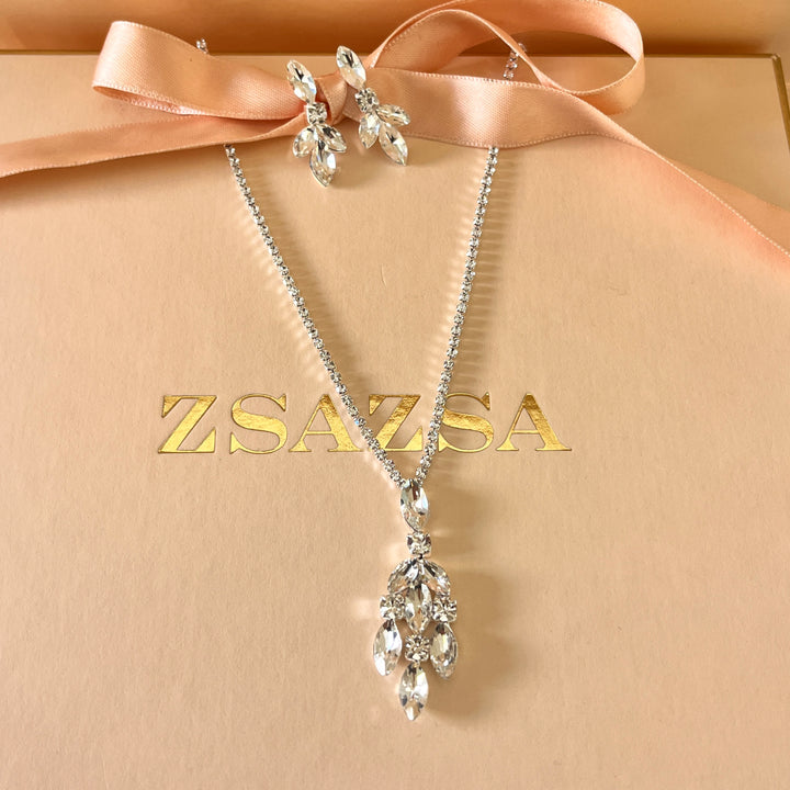 Marquise rhinestone white gold plated set