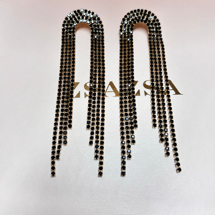 Black gold fringe earrings
