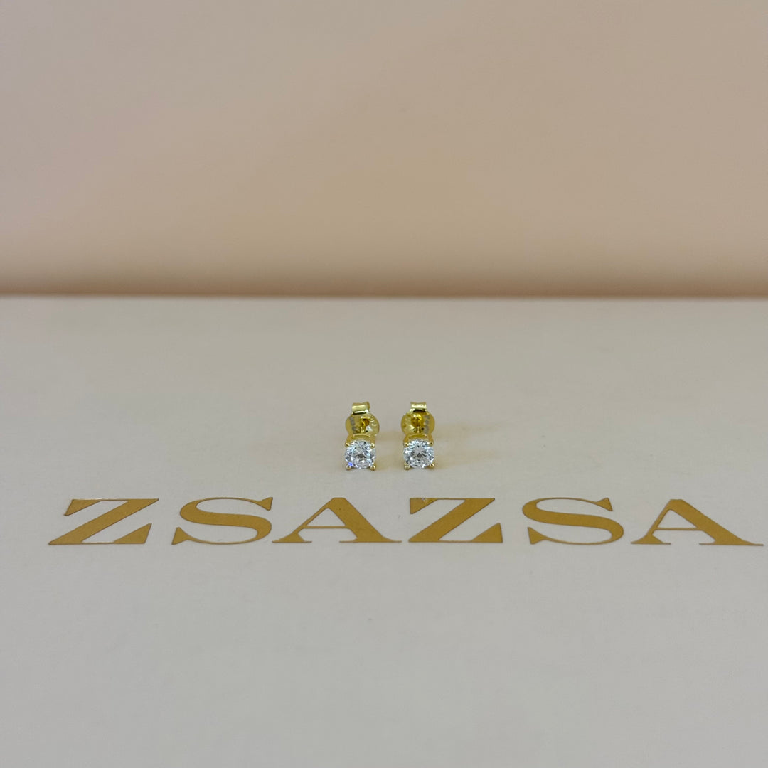 Solitaire zircone sterling silver gold plated set